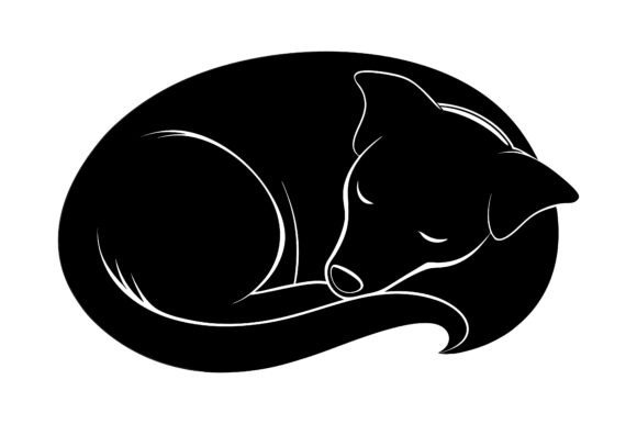 Black Silhouette of a Curled-Up Dog