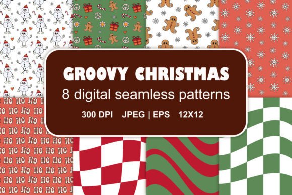 Christmas Groovy Seamless Patterns Set for Creative Projects