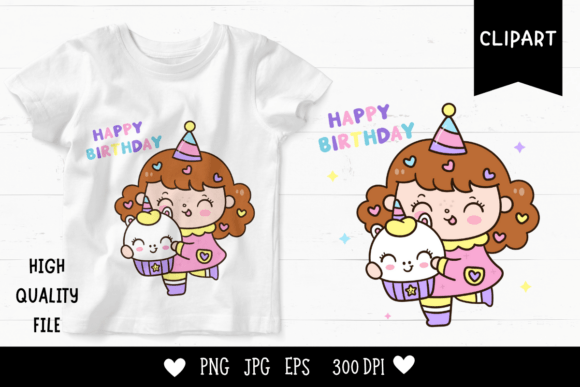 Cute Girl Clipart Happy Birthday Unicorn: A Versatile Design for Creative Projects